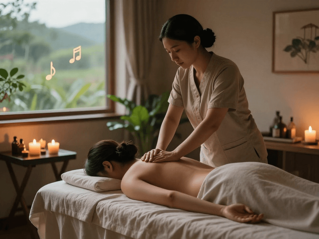 Relaxing 분당출장 massage therapy session in tranquil studio with soothing ambiance.