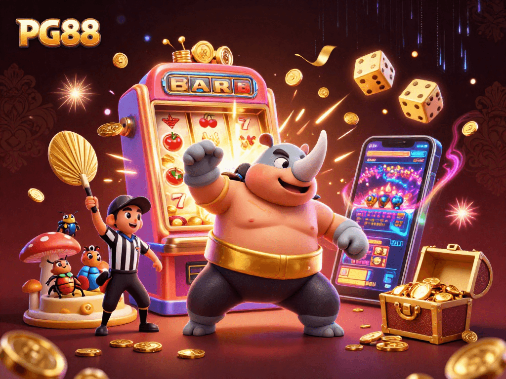 Experience exhilarating wins at PG88 with a cartoon beetle sumo champion kicking coins from a jackpot slot.