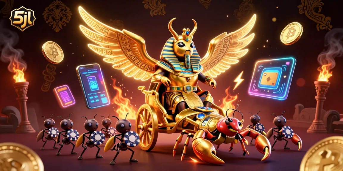 Bet on success with 5jl in a vibrant 3D scene showcasing a gaming fantasy and crypto elements.