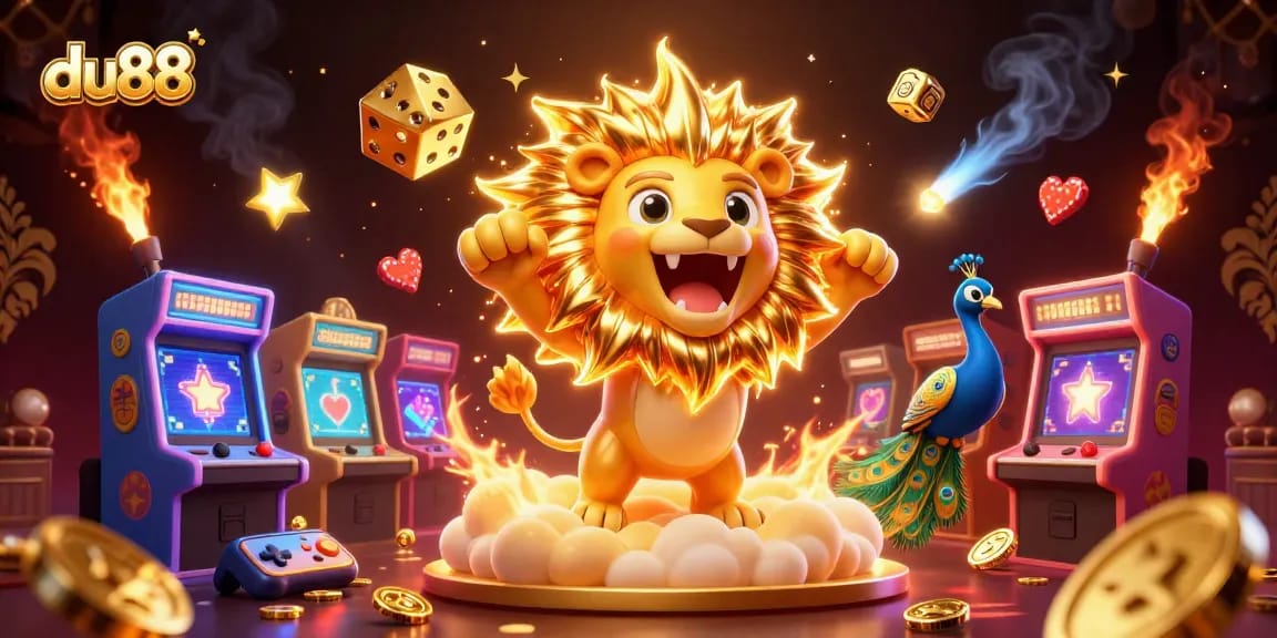 Experience thrilling wins with du88, featuring a vibrant 3D casino scene packed with colorful game elements.