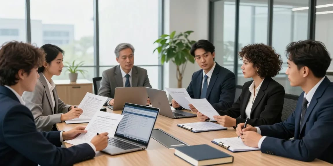 J.K. Chaudhary & Associates team collaborating on legal cases in a modern law office setting.