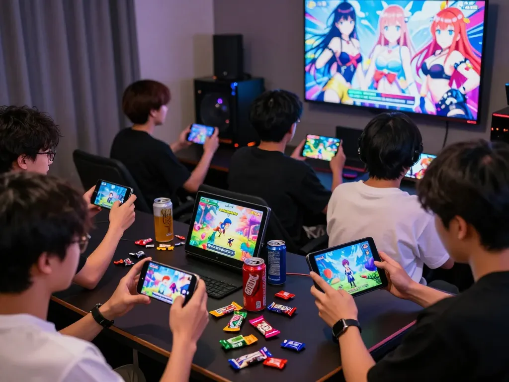 Players enjoying diverse porno game experiences in a cozy gaming lounge.