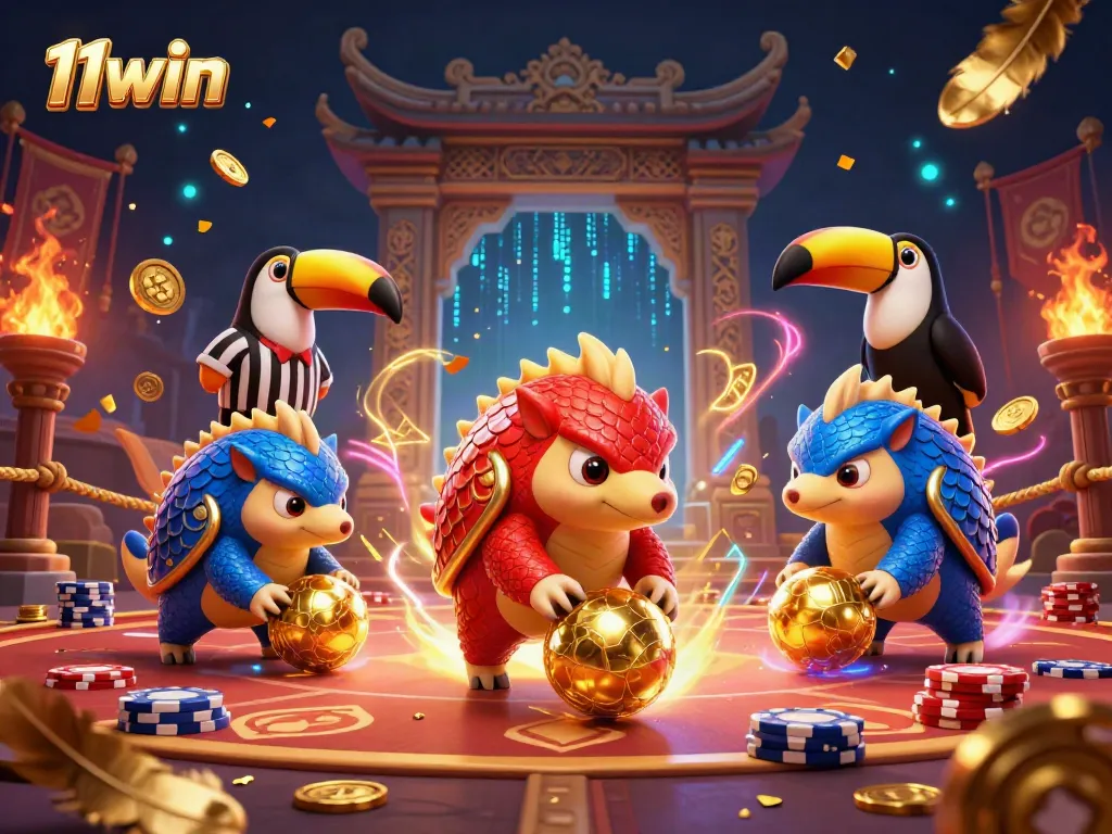 Join the dynamic world of 11win as pangolins duel through stacks of poker chips.