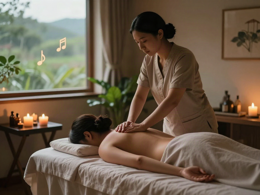 Relaxing 분당출장 massage therapy session in tranquil studio with soothing ambiance.