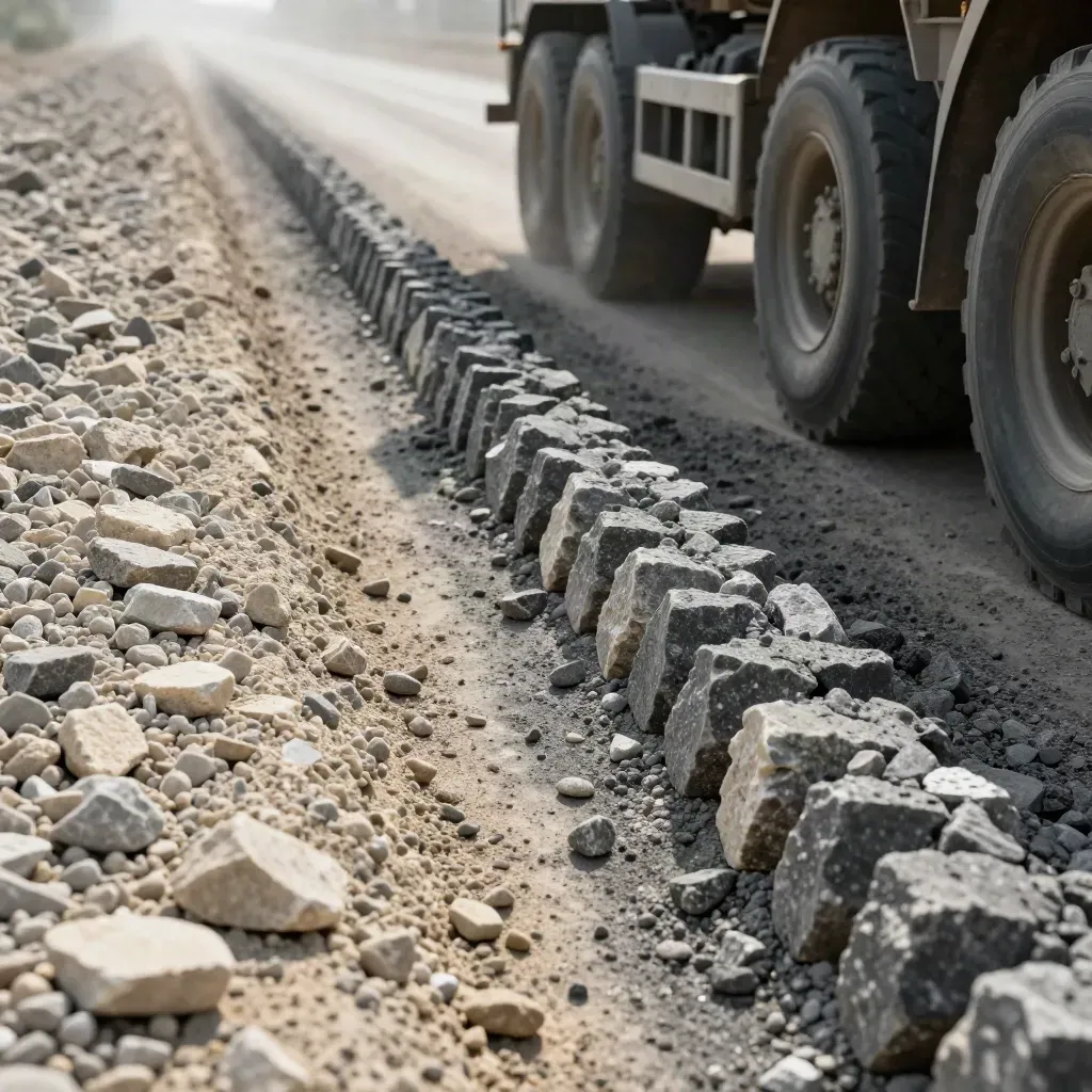 Bursa'da serilmiş kırmataş yol altı ve temiz kamyon girişi, yakın plan taş dokusu.