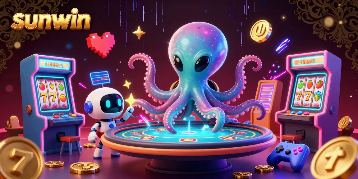 Experience the thrill of sunwin slots with this vibrant, alien-themed casino illustration.
