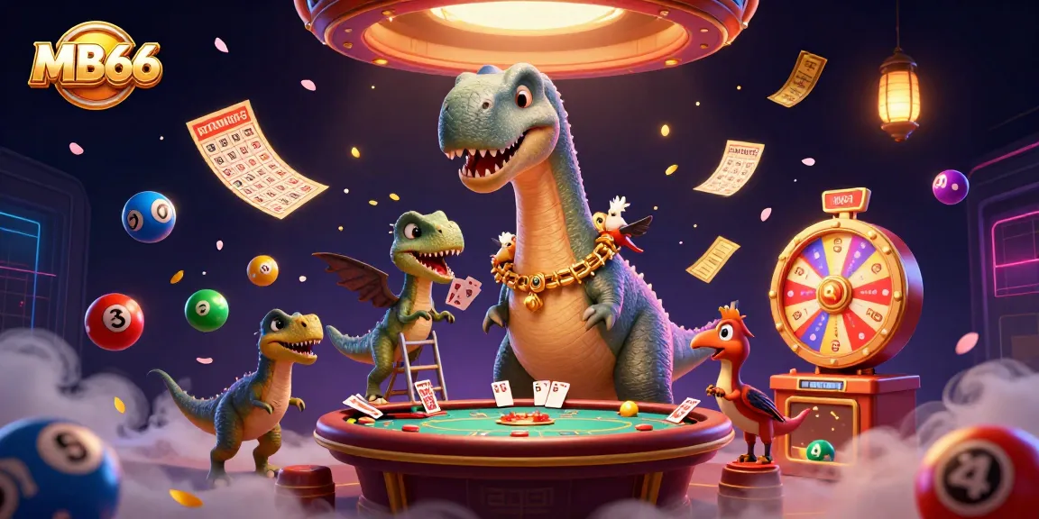 Experience thrilling gambling at MB66 with a whimsical dinosaur and vibrant game elements.