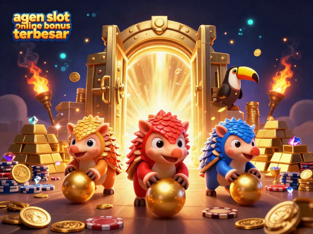 Menangkan hadiah besar dengan agen slot online bonus terbesar dalam ilustrasi 3D penuh warna yang seru.