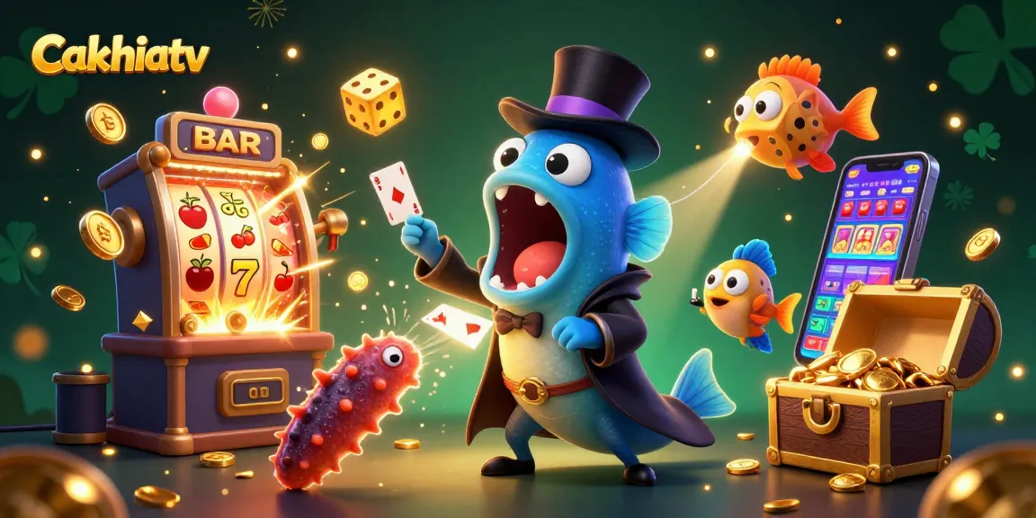 Cakhiatv showcases a magical underwater casino scene with vibrant characters performing tricks, creating an energetic ambiance.