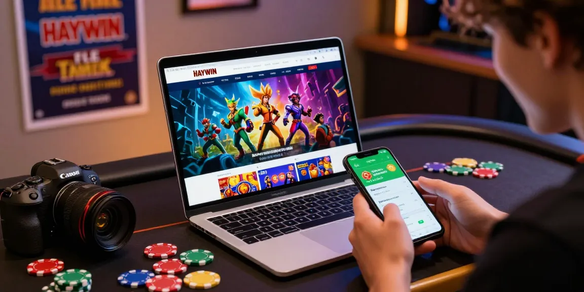 Engaging player on HAYWIN gaming platform, showcasing excitement and vibrant game graphics.