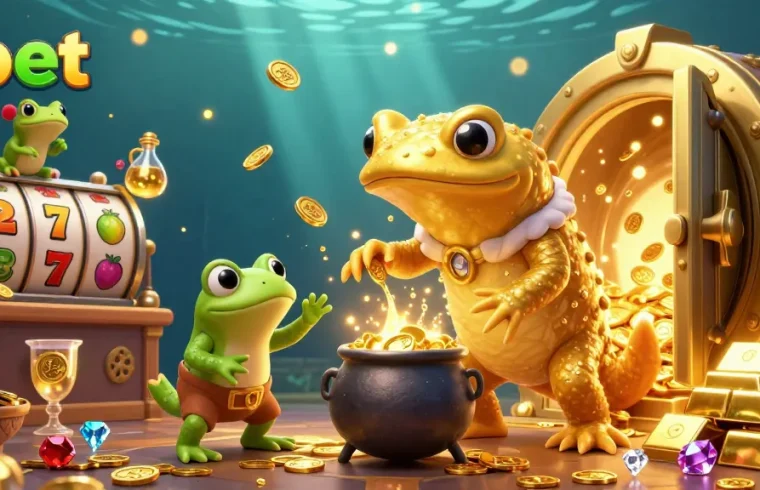 Zbet showcases dynamic slots with golden coins and treasure in this vibrant casino scene.