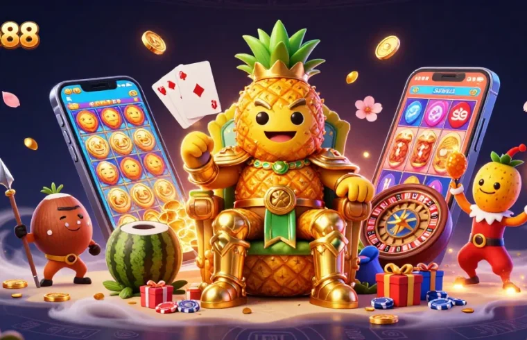 Experience five88's vibrant 3D casino artwork highlighting gaming elements and characters.